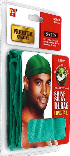 PREMIUM QUALITY COCONUT OIL TREATED SHINE SILKY DURAG WITH LONG TAIL (GREEN) 